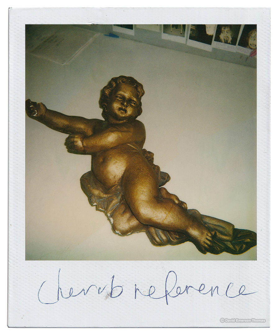 Prototype Sculpture of Cupid for the Cover Page of the Herald Sun Newspaper, Valentine’s Day Edition clay sculpture & plaster cast (aged for a weathered look) by Australian artist David E Thomas, 1995. David's Home in Warranwood, Victoria, Australia