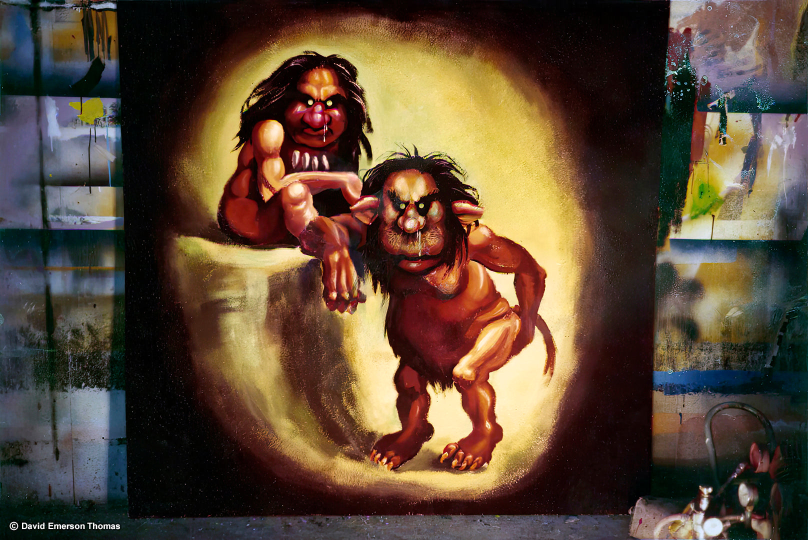 The Trolls - Ghost Train Artwork for Luna Park Melbourne acrylic on board by Australian artist David E Thomas, 1980. Workshop in Knoxfield, Victoria, Australia