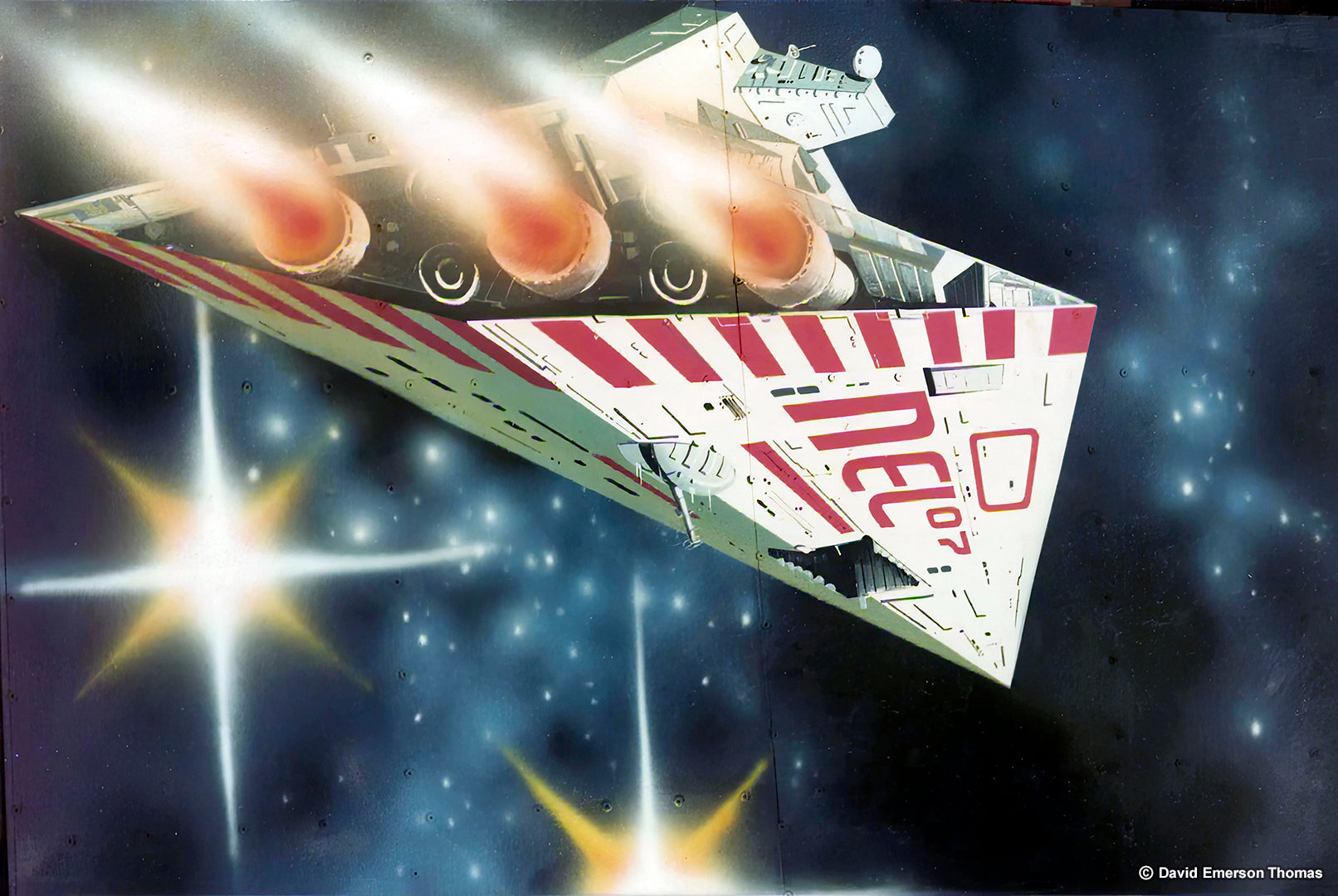 NEL-07 Ship from Alien (1979) - Carnival Ride Artwork (Close-Up) sign enamel by Australian artist David E Thomas, Artwork Created: 1977 & This Photo: 1979. Nowra, New South Wales, Australia