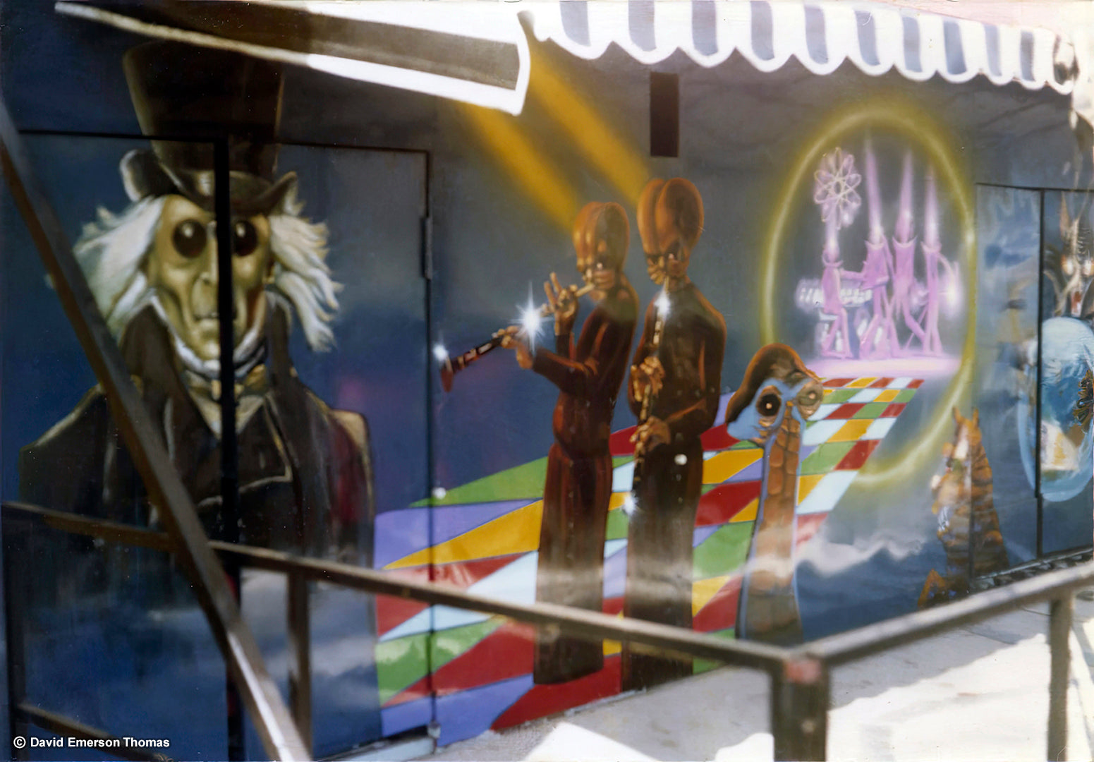 Warlock + Mos Eisley Cantina Band from Star Wars (1977) - Carnival Ride Artwork sign enamel by Australian artist David E Thomas, Artwork Created: 1977 & This Photo: 1979. Nowra, New South Wales, Australia