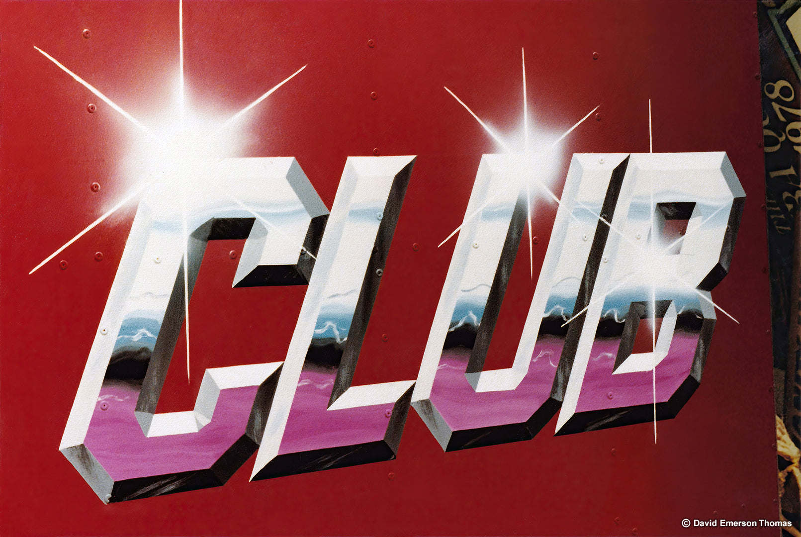 Chrome Club Logo - Carnival Ride Artwork sign enamel by Australian artist David E Thomas, Artwork Created: 1977 & This Photo: 1979. Melbourne, Victoria, Australia
