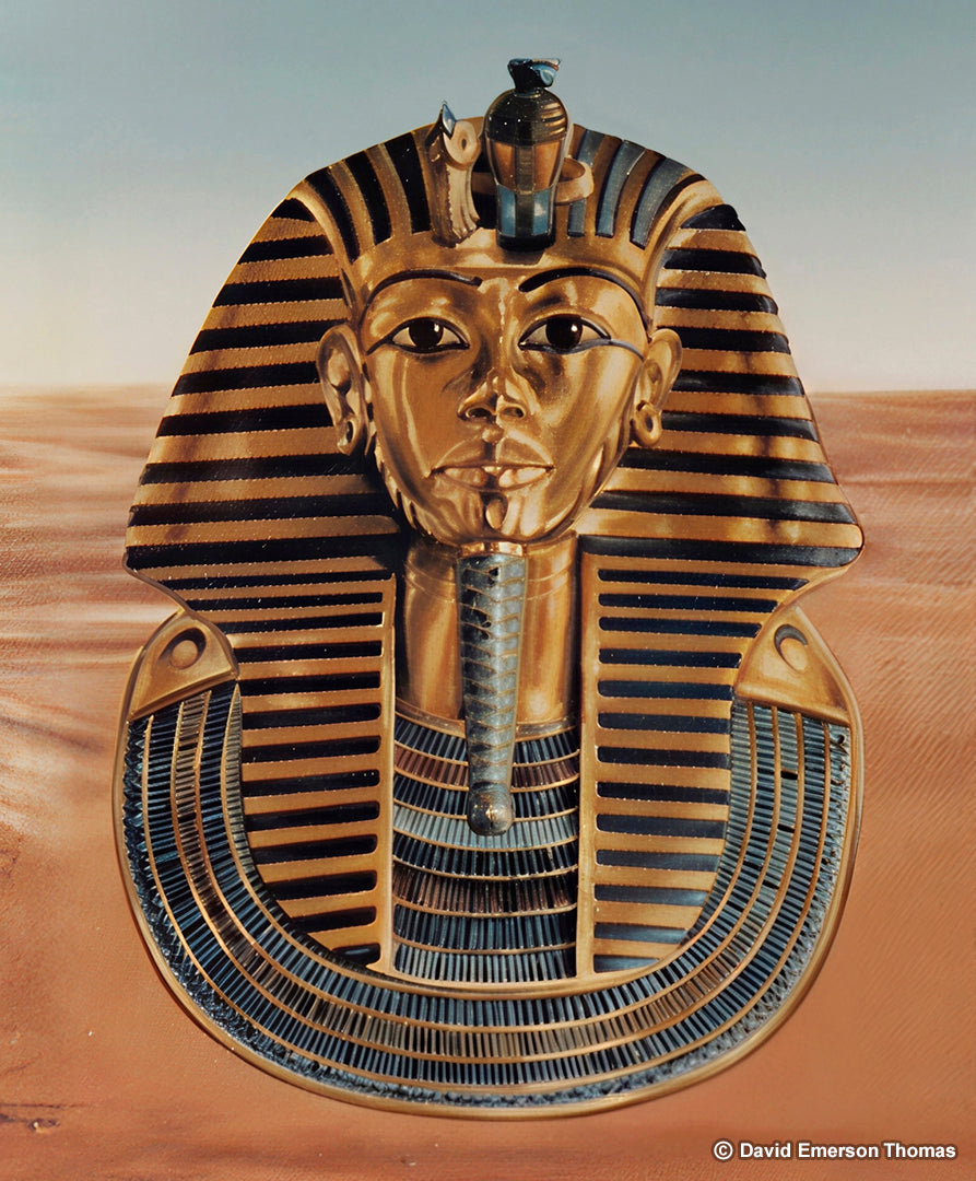 Highly Detailed Mask of Tutankhamun - Part of the Egypt Holiday Prize Backdrop for The Price Is Right (TV Show) acrylic scenery paint on canvas by Australian artist David E Thomas, 1988. Festival Hall - South Melbourne, Victoria, Australia