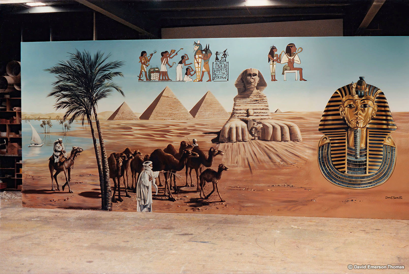Egypt Holiday Prize Backdrop for The Price Is Right (TV Show) acrylic scenery paint on canvas by Australian artist David E Thomas, 1988. Festival Hall - South Melbourne, Victoria, Australia