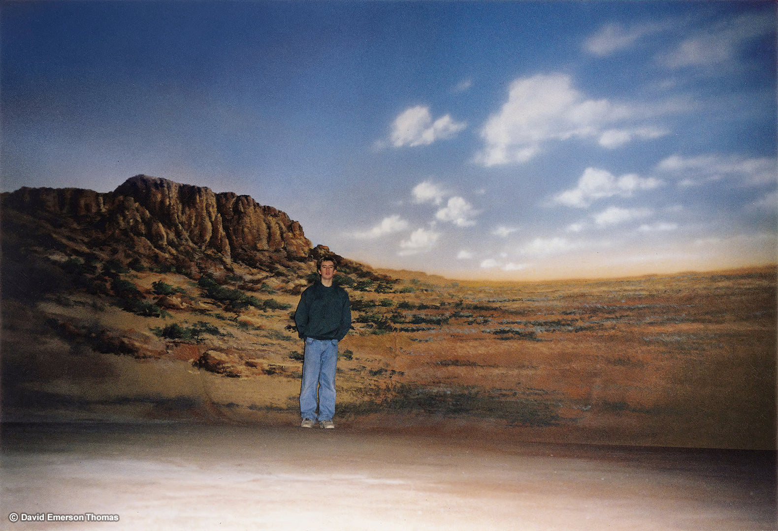 Studio Backdrop for Car Commercial (Featuring David's Second Son, Cameron) scenic paint on canvas by Australian artist David E Thomas, 1997. Horizon Films - St Kilda, Victoria, Australia