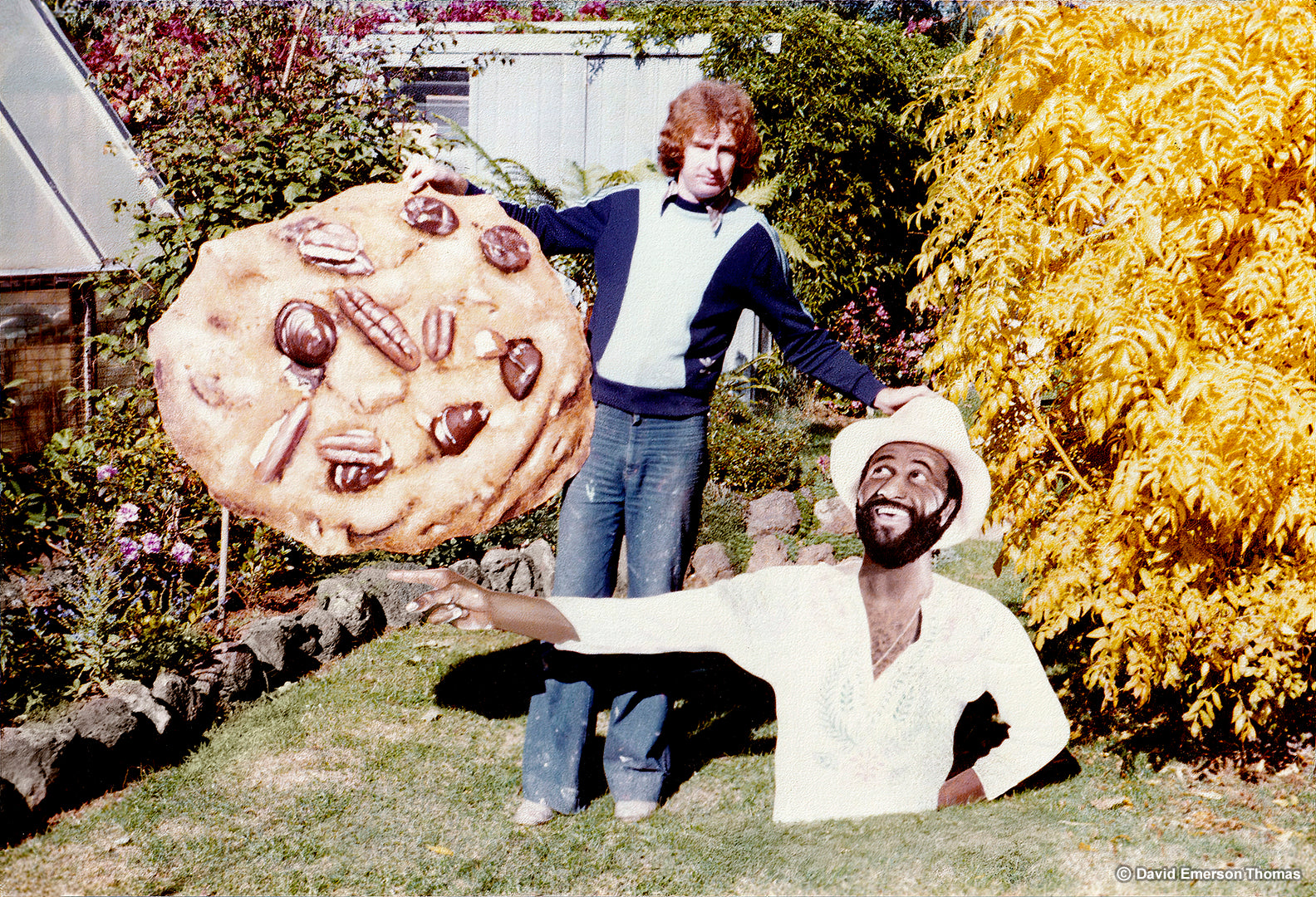 Cutout Artwork for Famous Amos Cookies Shop Front (Held by David) sign enamel on marine plywood by Australian artist David E Thomas, 1980. David's Parents Backyard in Bayswater, Victoria, Australia