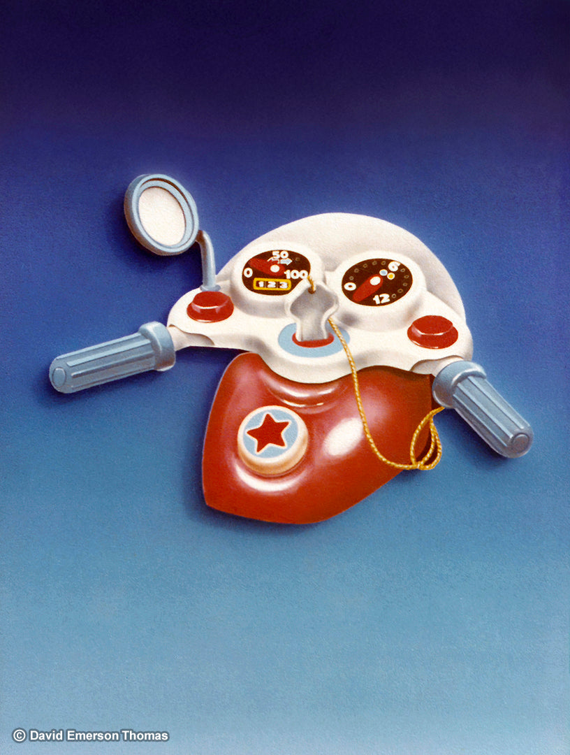 Lifelike Signage for Marlow Toys, Motorcycle Toy Promotion (In Situ) acrylic on customwood panels by Australian artist David E Thomas, 1980. Marlow Toys - Melbourne, Victoria, Australia