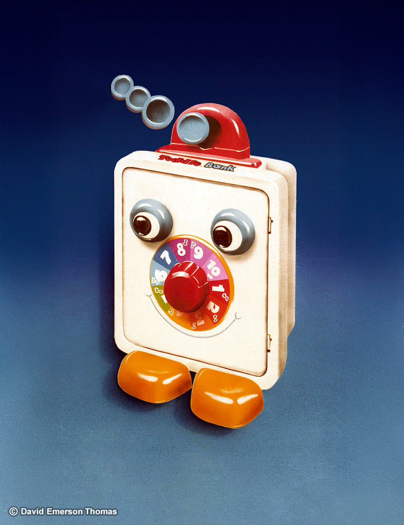 Lifelike Signage for Marlow Toys, Bank Vault Toy Promotion (In Situ) acrylic on customwood panels by Australian artist David E Thomas, 1980. Marlow Toys - Melbourne, Victoria, Australia