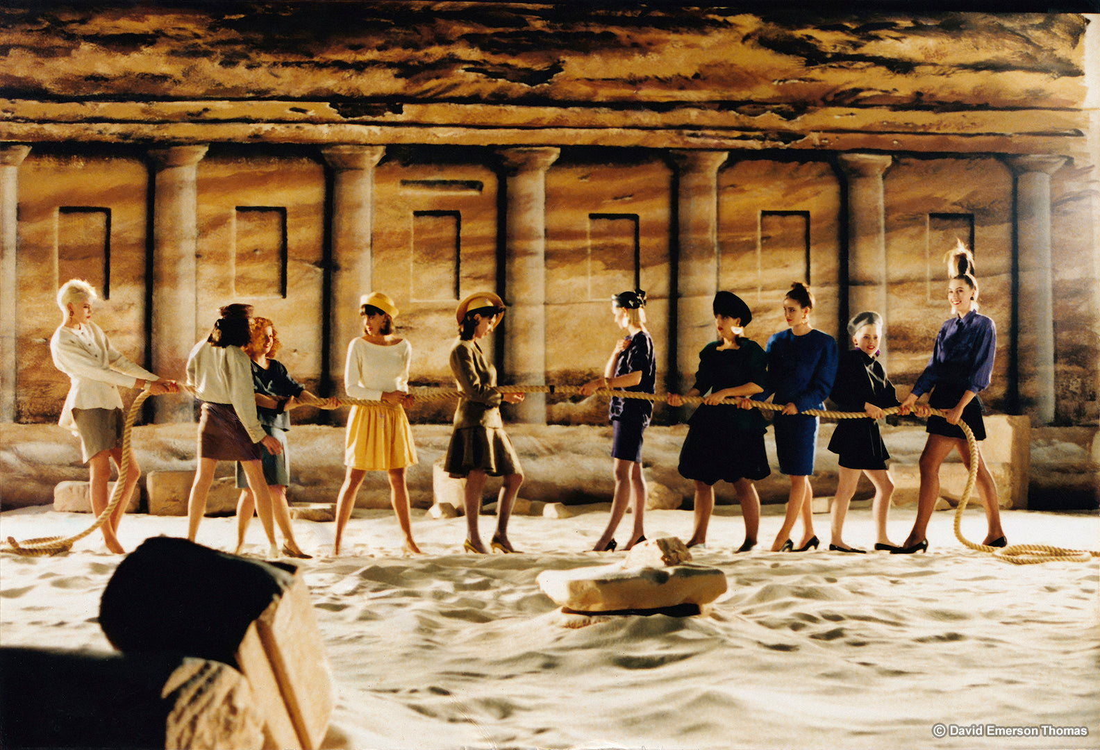 Enormous Backdrop for a Sussan TV Commercial scenic paint on canvas (25 metres x 6 metres) by Australian artist David E Thomas, 1995. HSV (TV station) - South Melbourne, Victoria, Australia
