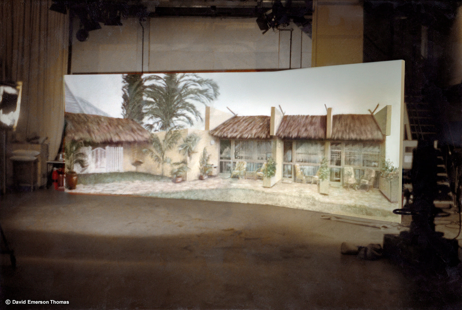 Backdrop for Holiday Island (TV Show, on ATV-0) scenic paint on plywood by Australian artist David E Thomas, 1981. ATV-0 - Nunawading, Victoria, Australia