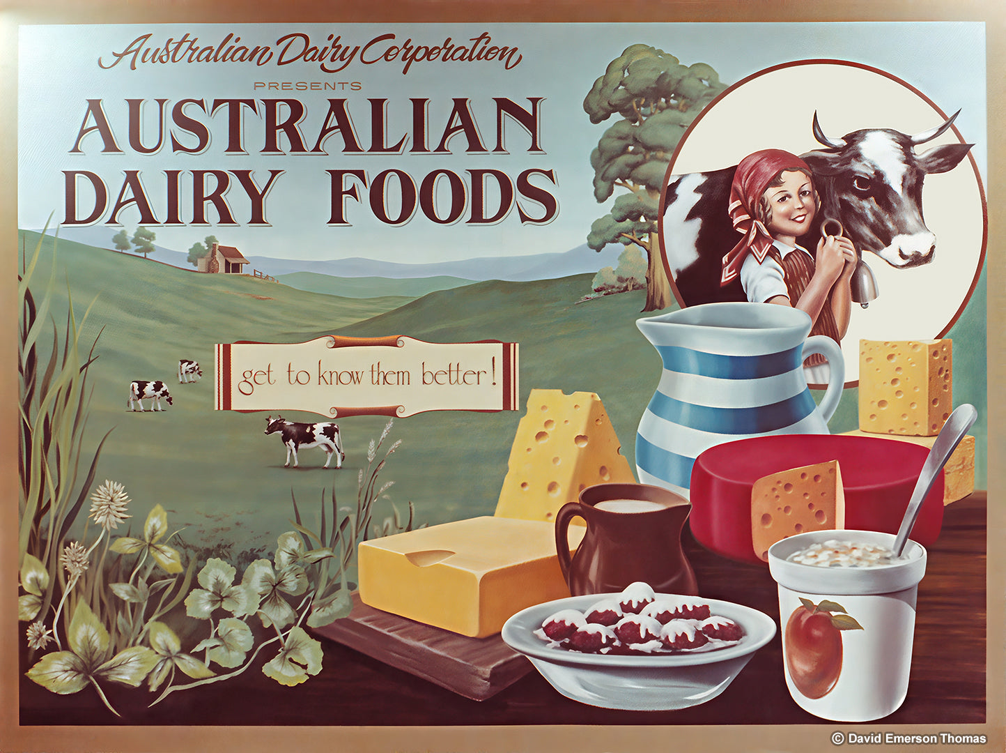 Australian Dairy Corporation Promotion (In Situ) scenic paint on plywood by Australian artist David E Thomas, 1981. Workshop in Knoxfield, Victoria, Australia
