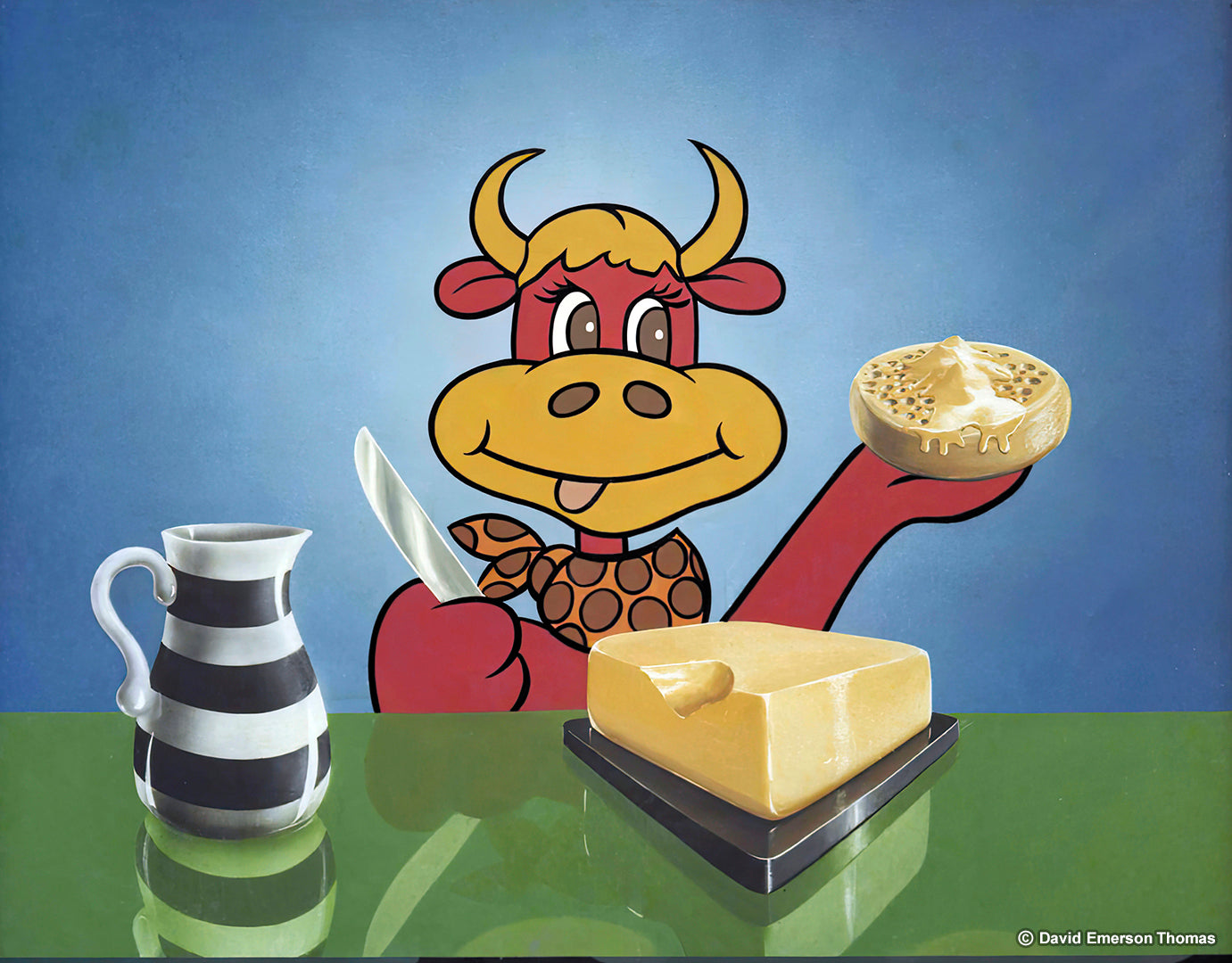 Cow + Crumpet Mural for the Dairy Pavilion Building at the Sydney Royal Easter Show sign paint on walls by Australian artist David E Thomas, 1980. Sydney Showground - Sydney Olympic Park, Sydney, Australia