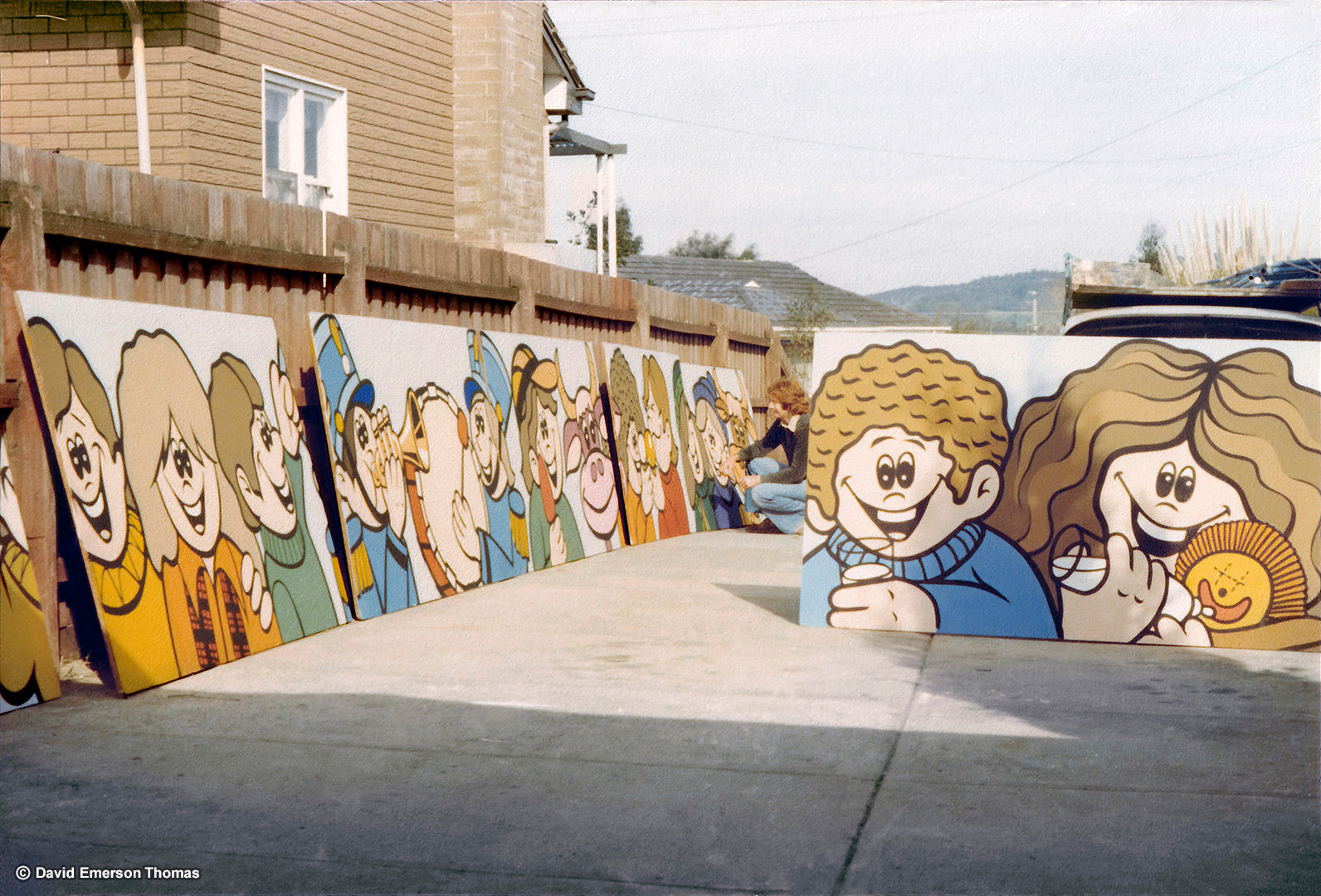 Dairy Pavilion Character Signage for the Royal Melbourne Show (Featuring David) sign paint on marine plywood by Australian artist David E Thomas, 1980. David and Glenda's First Home - Ferntree Gully, Victoria, Australia