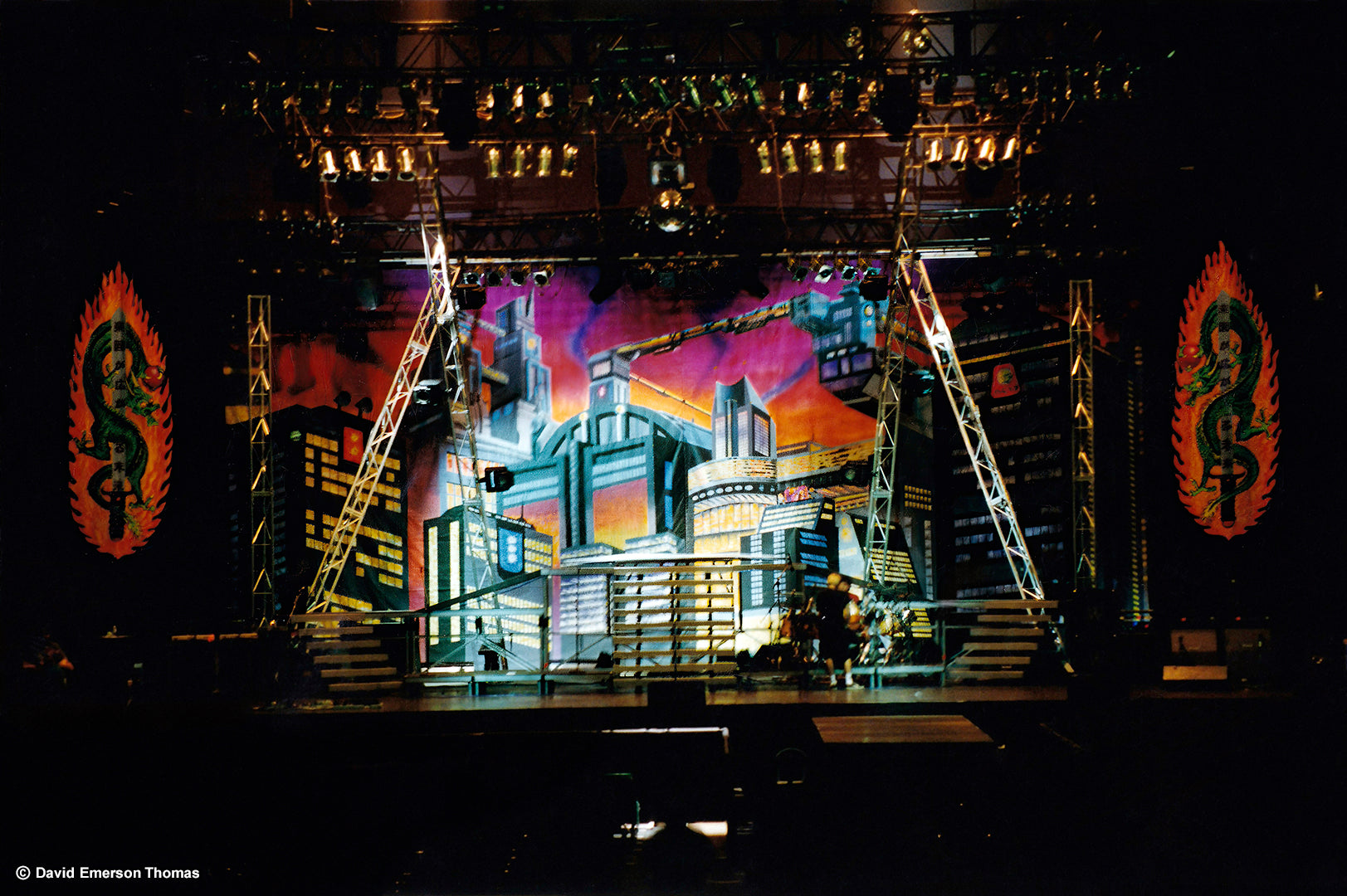 Concert Backdrop & Banners for Australian Band Savage Garden’s Arena Tour fluoro sign paint on canvas by Australian artist David E Thomas, 1997. Brisbane Entertainment Centre - Boondall, Queensland, Australia