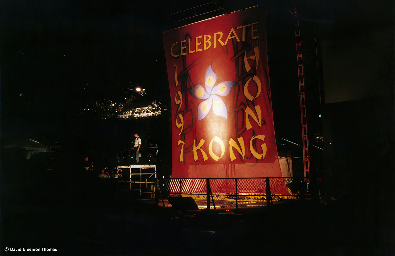 Banner for the 1997 Hong Kong Celebration Concert (Image 02) acrylic on scenic gauze by Australian artist David E Thomas, 1997. Hong Kong, China