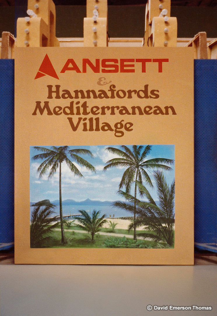 Hand-Painted Ansett & Hannafords Mediterranean Village Prop for The Price Is Right (TV Show) acrylic on plywood by Australian artist David E Thomas, 1977. ATV-0 Studio - Nunawading, Victoria, Australia