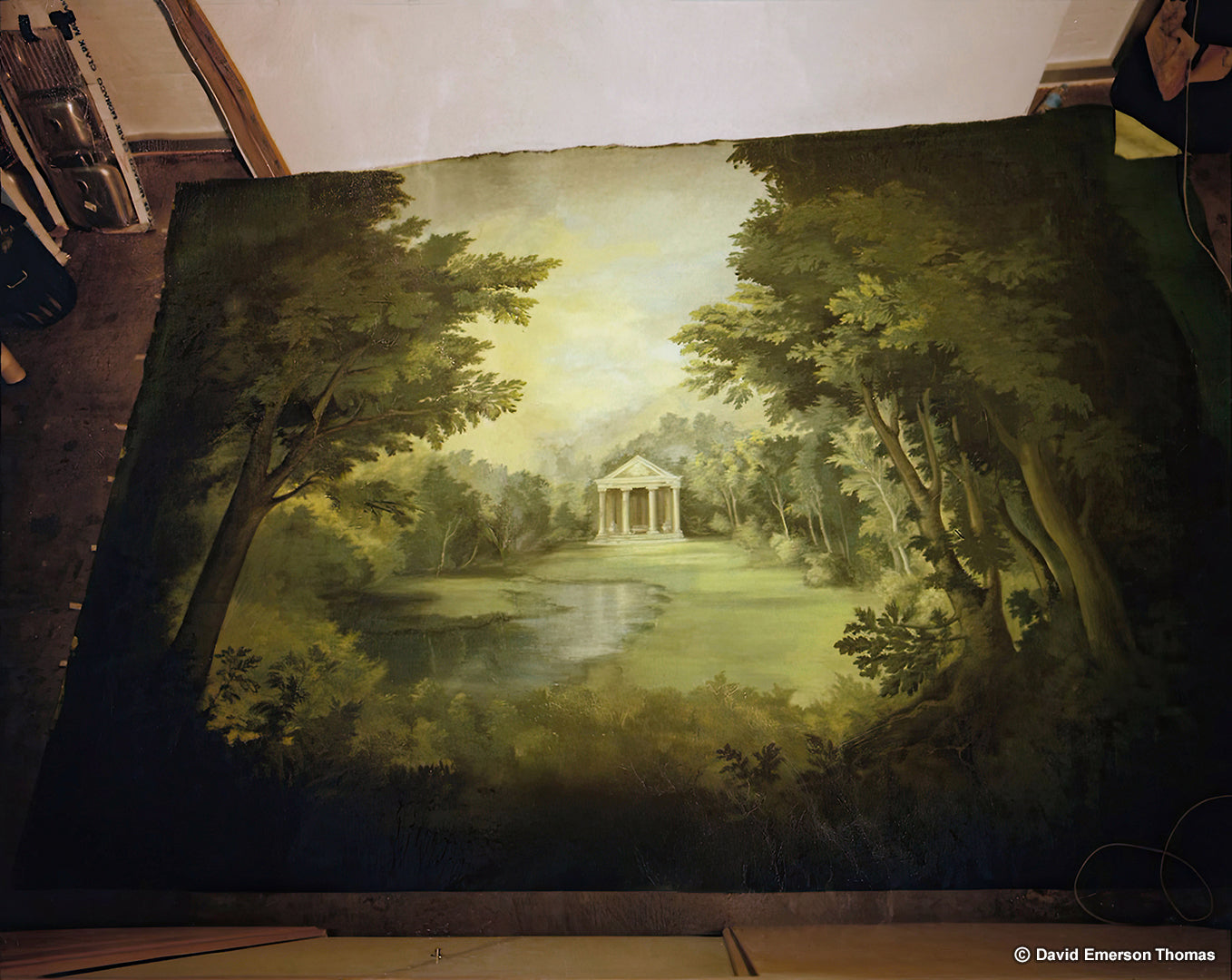 Backdrop for a Cosmetic Commercial acrylic on canvas by Australian artist David E Thomas, 1990. Workshop in South Yarra, Victoria, Australia