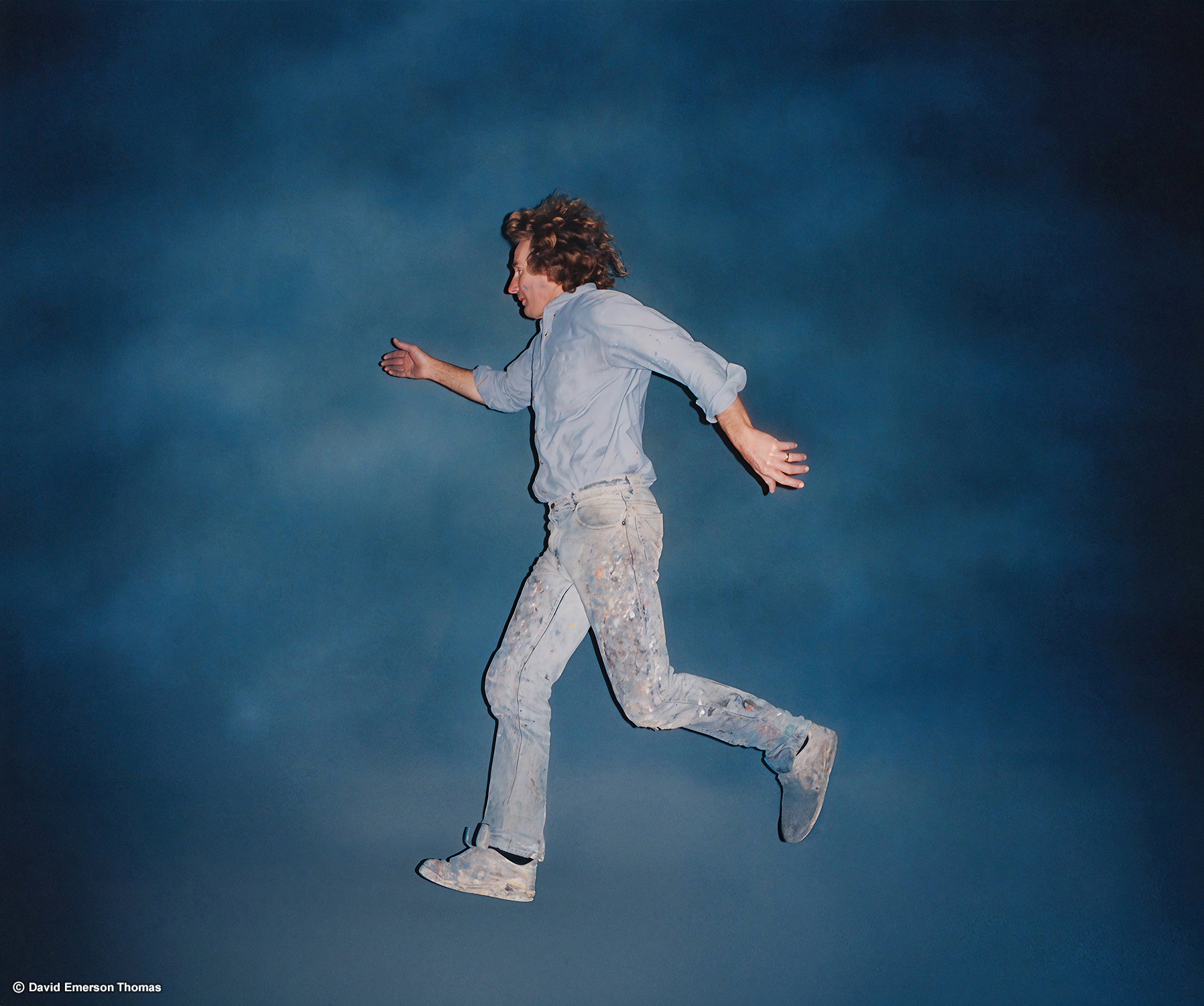 Test Shot Against Backdrop for Fashion Editorial (David being David) scenic paint on canvas (6 metres x 4 metres) by Australian artist David E Thomas, Circa 2000. Heaven Pictures Studio - South Yarra, Victoria, Australia