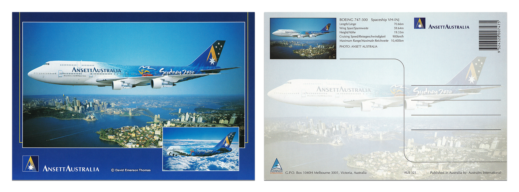 Commemorative Postcard for the Sydney 2000 Olympics (Above Sydney) 2-pack aircraft paint, sprayed by Australian artist David E Thomas, 1999. Australia