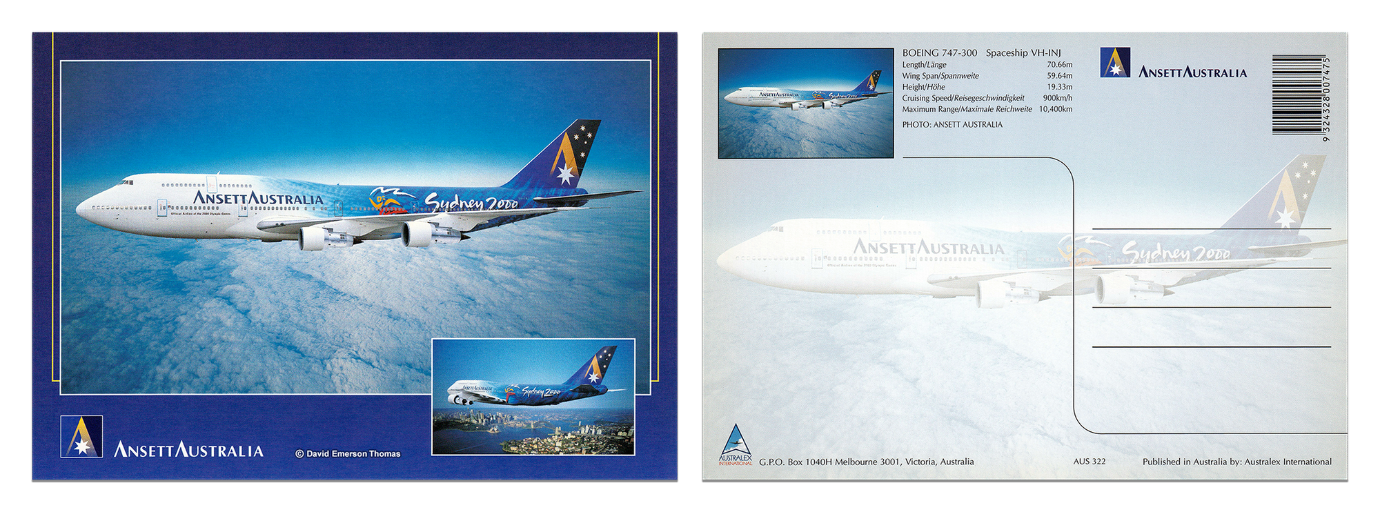 Commemorative Postcard for the Sydney 2000 Olympics (Above the Clouds) 2-pack aircraft paint, sprayed by Australian artist David E Thomas, 1999. Australia